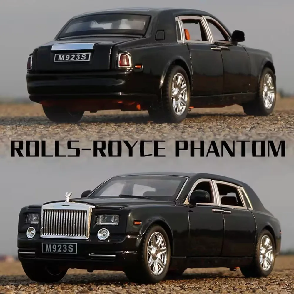 1:24 合金ロールスロイスファントムモデルおもちゃダイキャストカーホイールプルバックミニチュア車ゴムタイヤ車両男の子への完璧なギフト