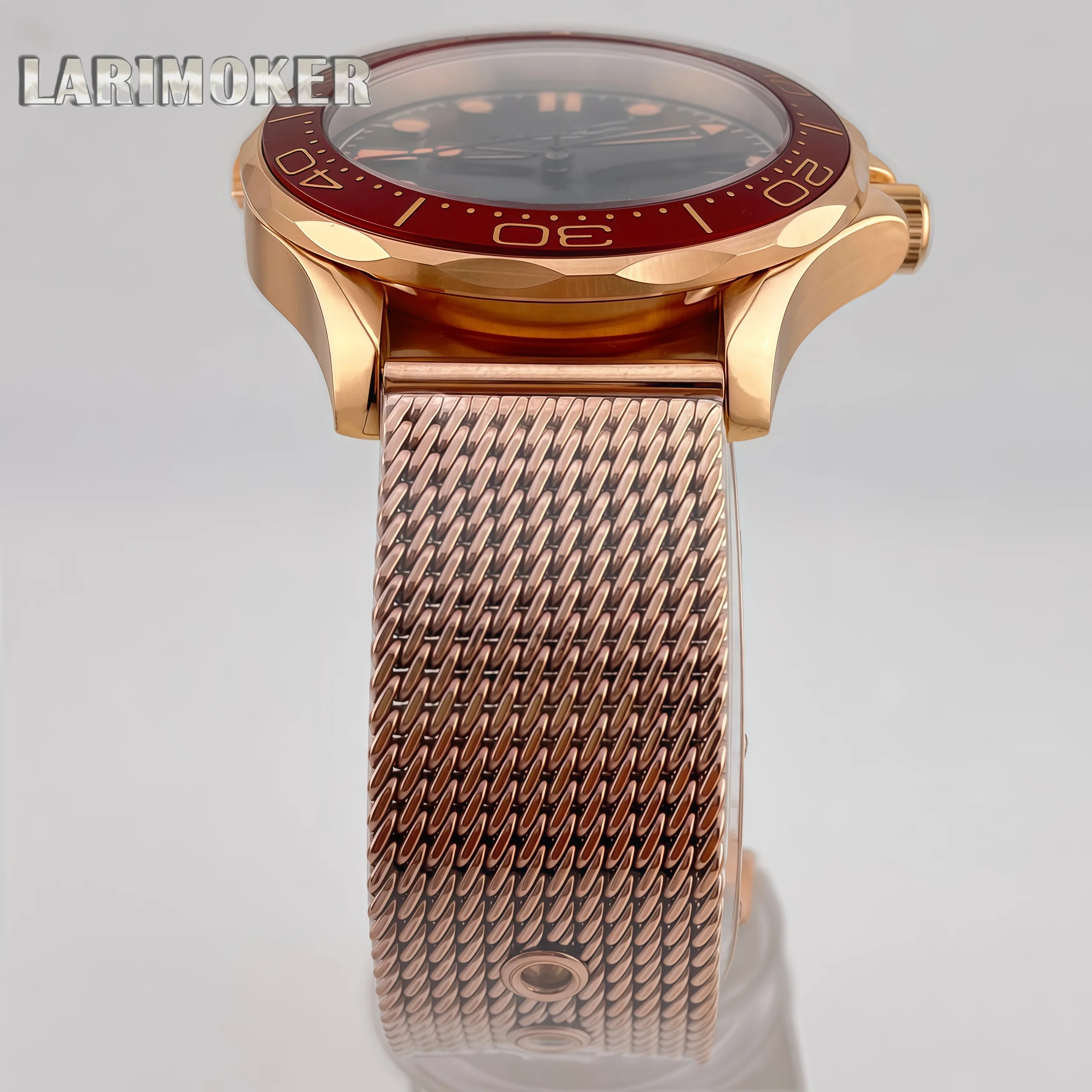 41mm retro rose gold men's mechanical watch, NH35/PT5000 movement, arched sapphire glass crystal, burgundy/black bezel