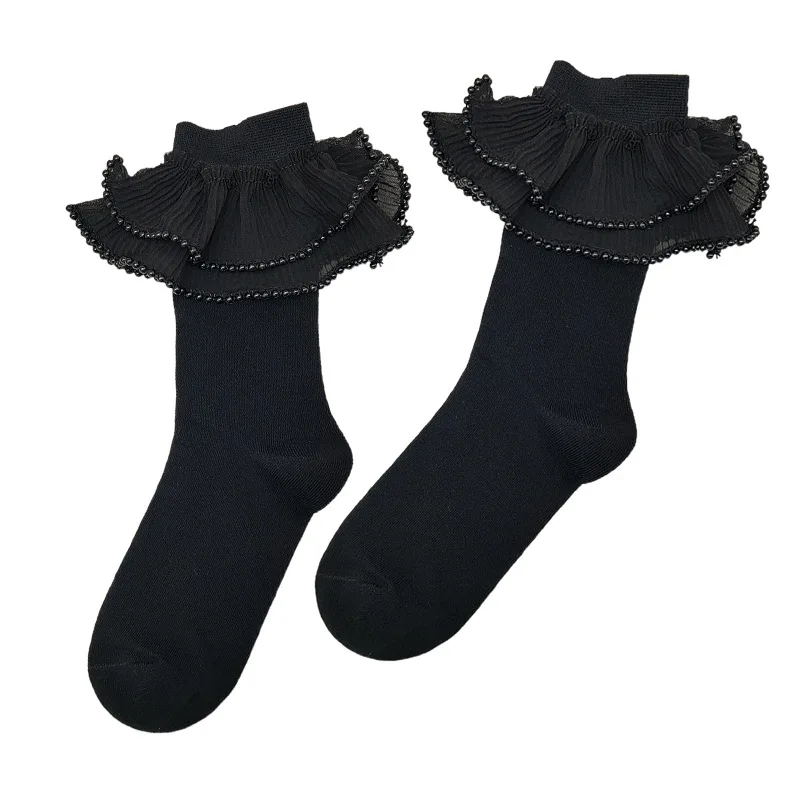 Cartoon Cute Lolita Falbala Pearl Lace Boot Socks Adult Children Family calze da principessa sciolte