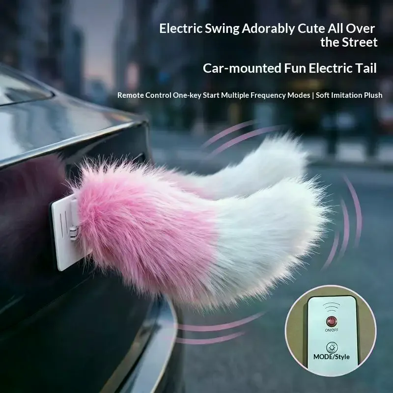 Car Wagging Tail Sound Activated & Remote Control, Electric Moving Fluffy Fox Tail, Auto Decoration Plush Tail For Car 1PC