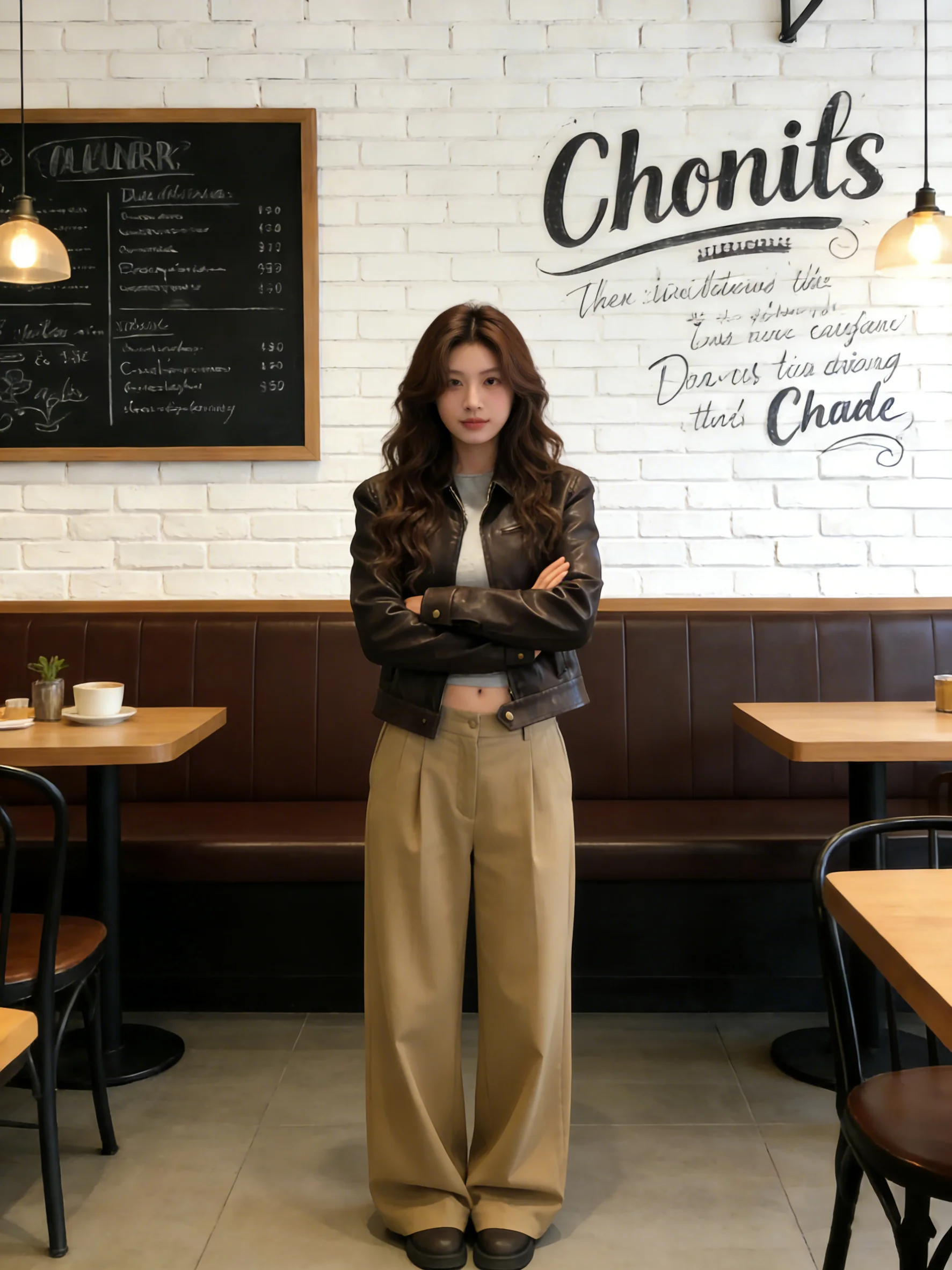 Veste en cuir cool pour femme, coupe ajustée, en cuir PU, manteau d'automne, nouveau style, marron, style américain rétro, veste de moto