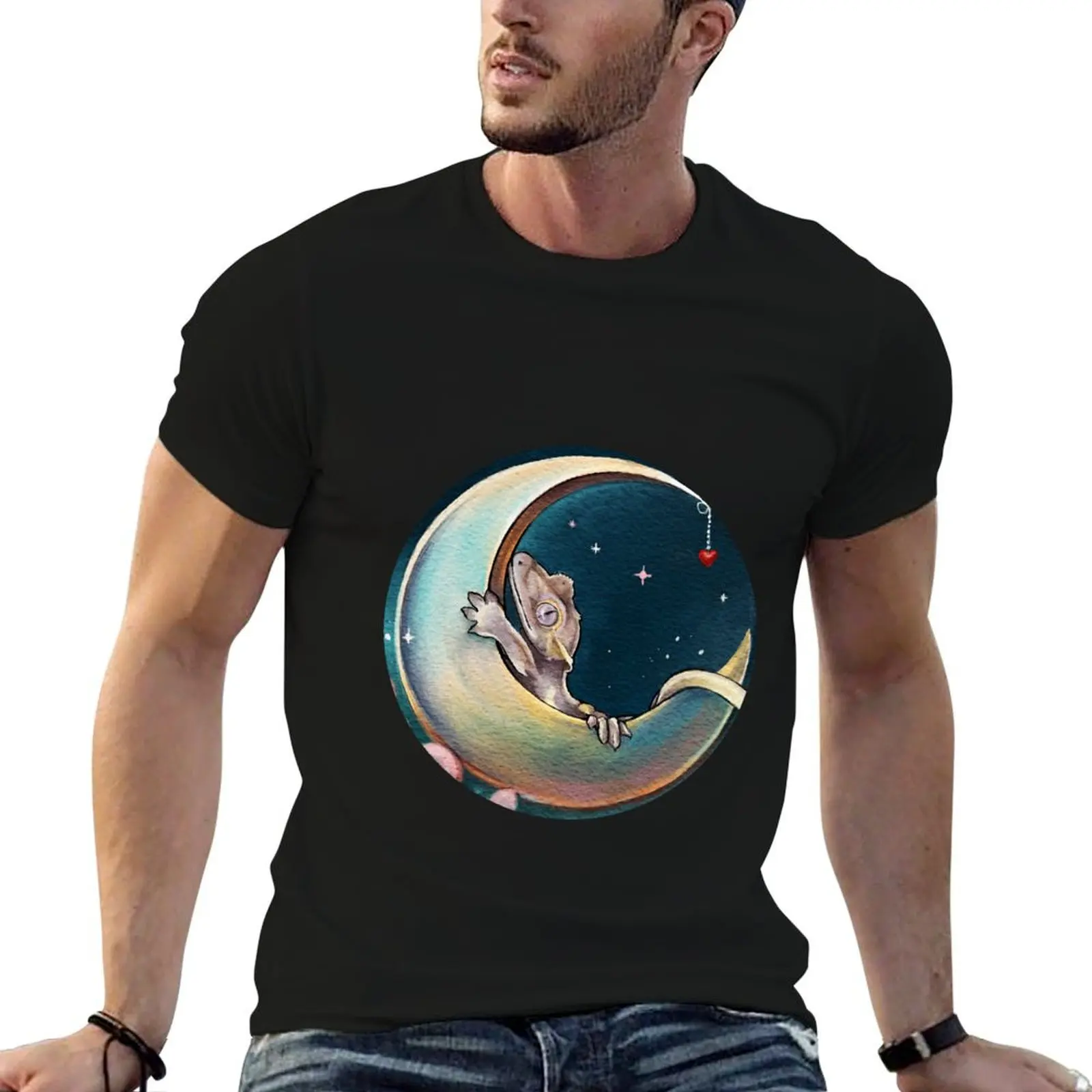 Bedtime Lilly White Crested Gecko Moon Art T-Shirt Funny t-shirt for a boy mens t shirts casual stylish