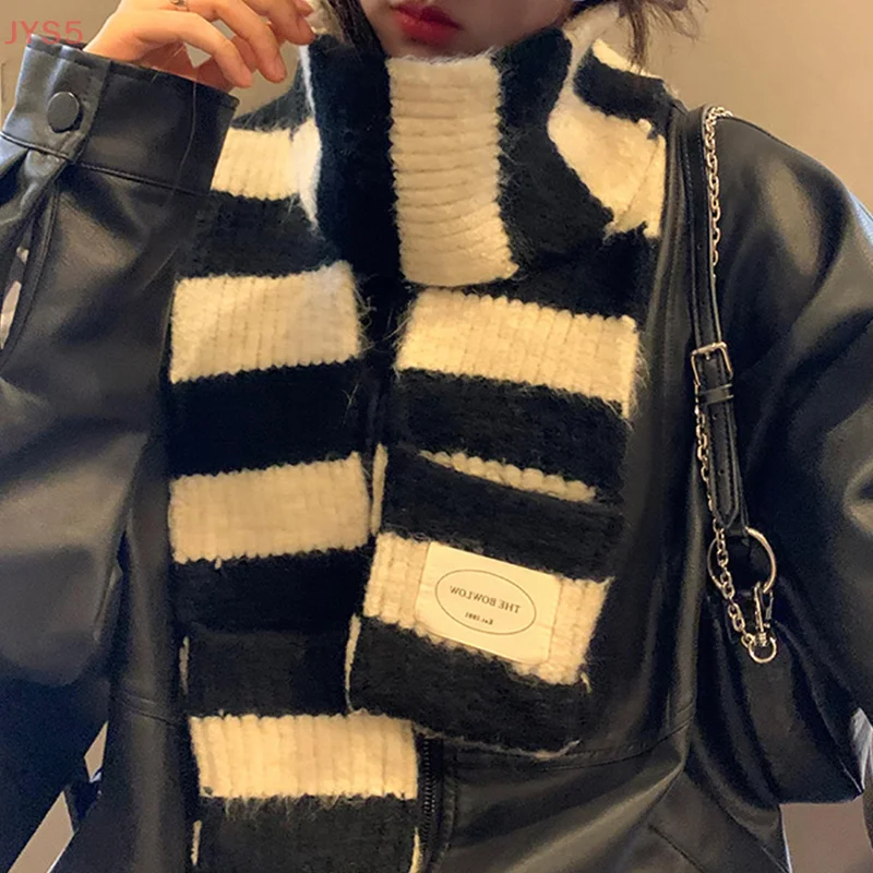 Écharpe rayée de couleur contrastée, écharpe en tricot Vintage Simple et polyvalente de Style coréen, chaude et résistante au froid, hiver