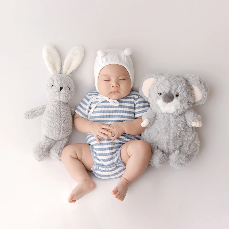 Summer Newborn Photography Doll Theme Stripes Set Cute Wind Koala Rabbit Doll Photography Props Baby Birth Memorial Photo Props