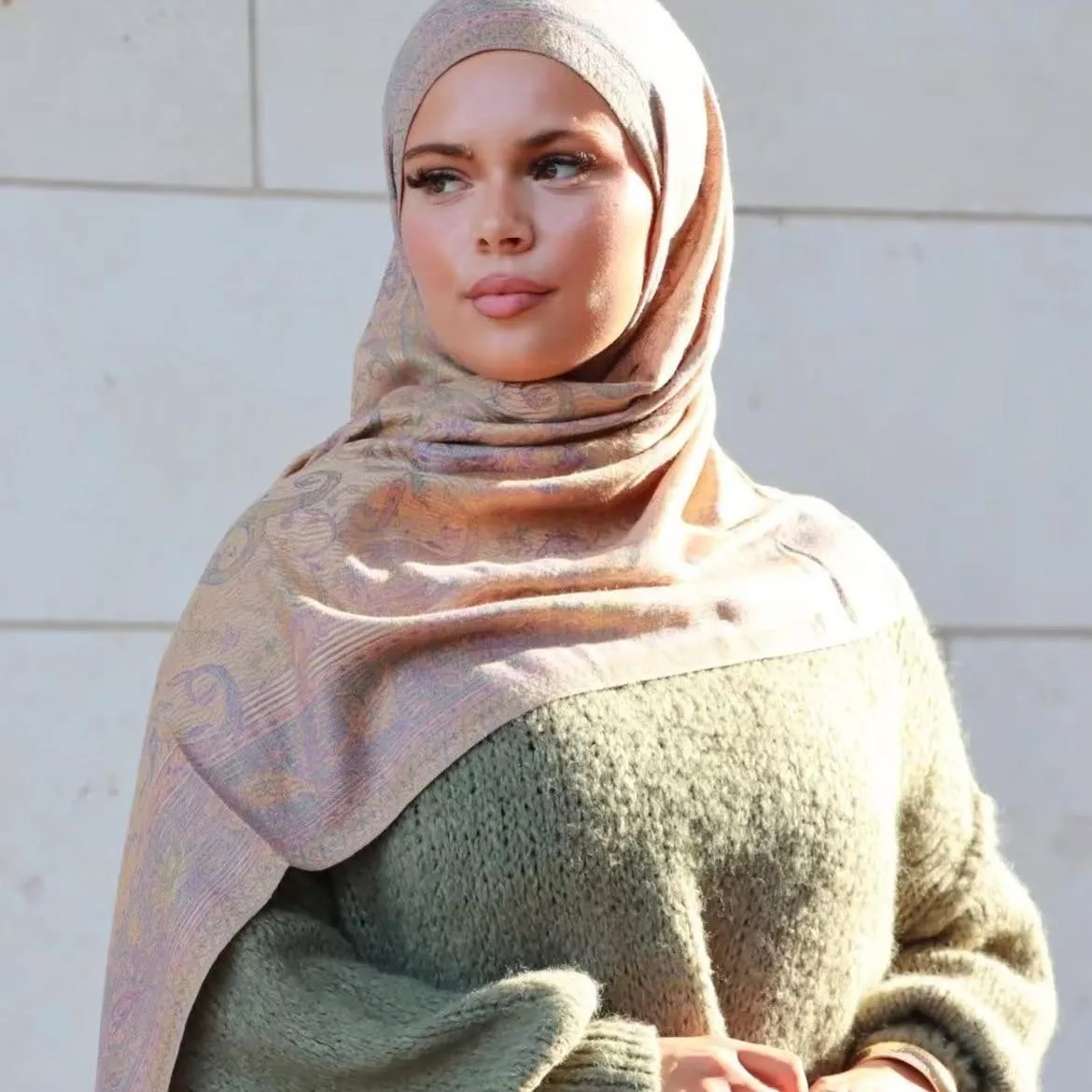 Long Eid Khimar Head Wrap - close-up view