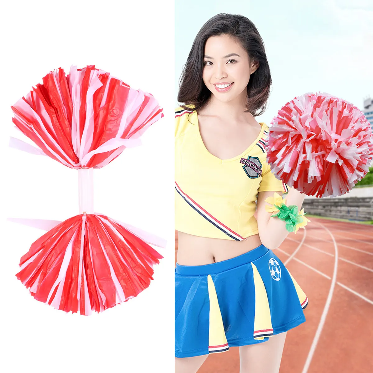 1 Pair Plastic Cheerleader Pom Poms Bright Colors Easy Hold Handles Lightweight Cheering Supplies for Football Baseball