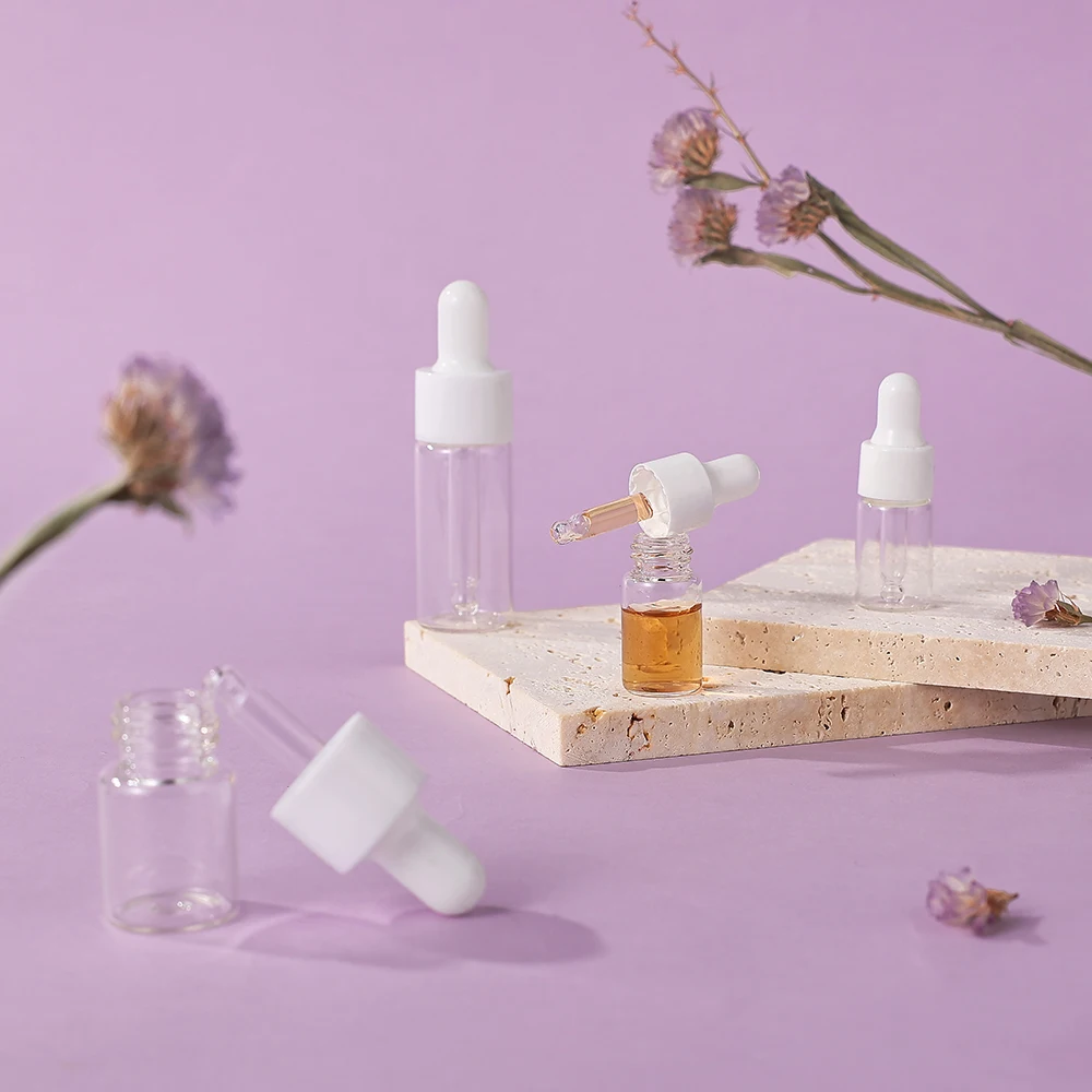 5 قطعة 3/5/10 مللي زجاجات قطارة عينة واضحة ، زجاج فارغ بغطاء أبيض ، زجاج صغير سائل عطر زيت أساسي للسفر #5