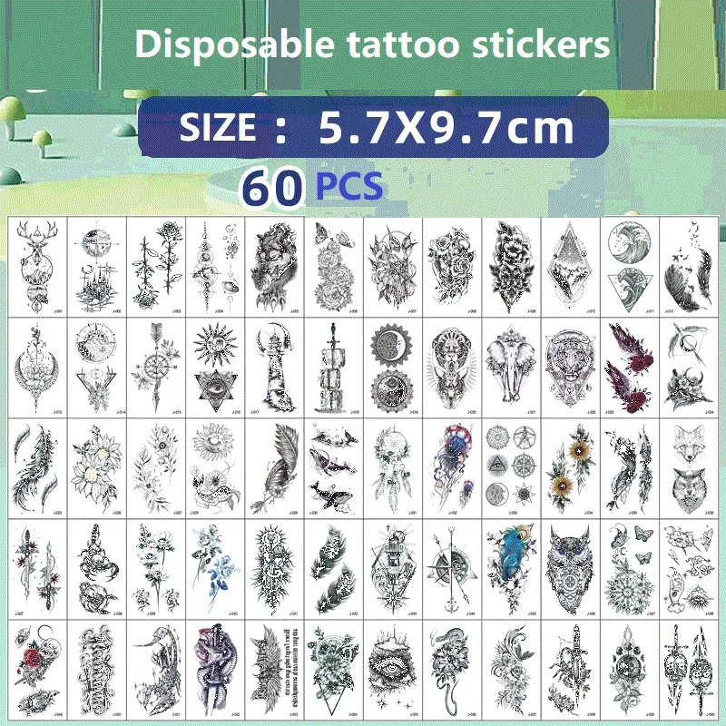 NEW 60PCS Mini Fake Tattoo for Woman Tips Waterproof Tattoos Stickers Tatouage Temporaire Femme Women Sexy Tattoos Stickers