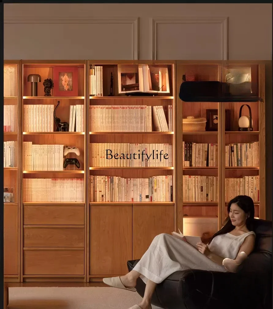 

LBlack label solid wood bookcase, cherry wood study simple household glass door cabinet