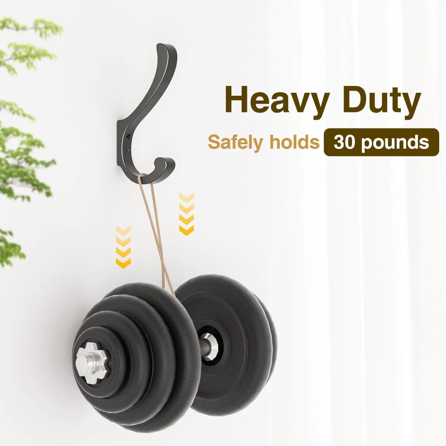Heavy Duty Coat Hooks - Extra Large 5.4 Inch Wall Mount Hooks for Backpacks, Purses, Towels, Bags - Black Metal Screw-in Hooks view 4