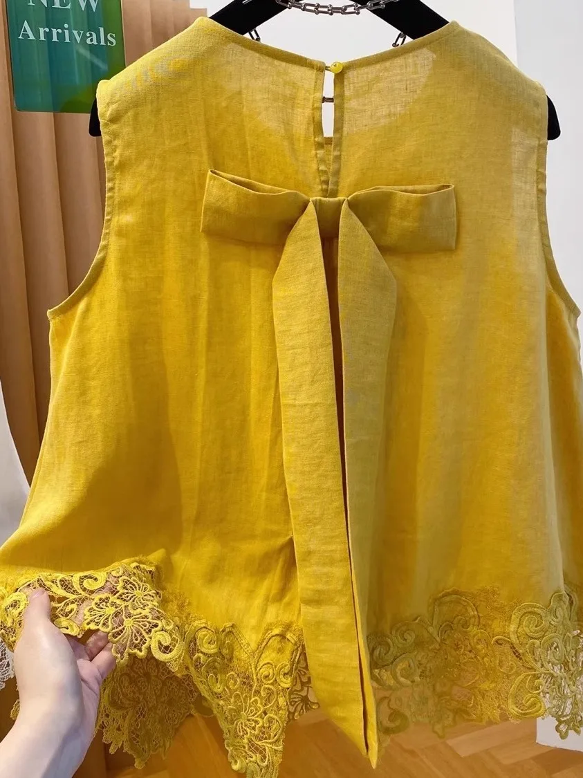 

Lace Vest Top Ne Knot Svel Splicing Design Summer New Sle Commute Women's Faion Korean Loose Fit irt