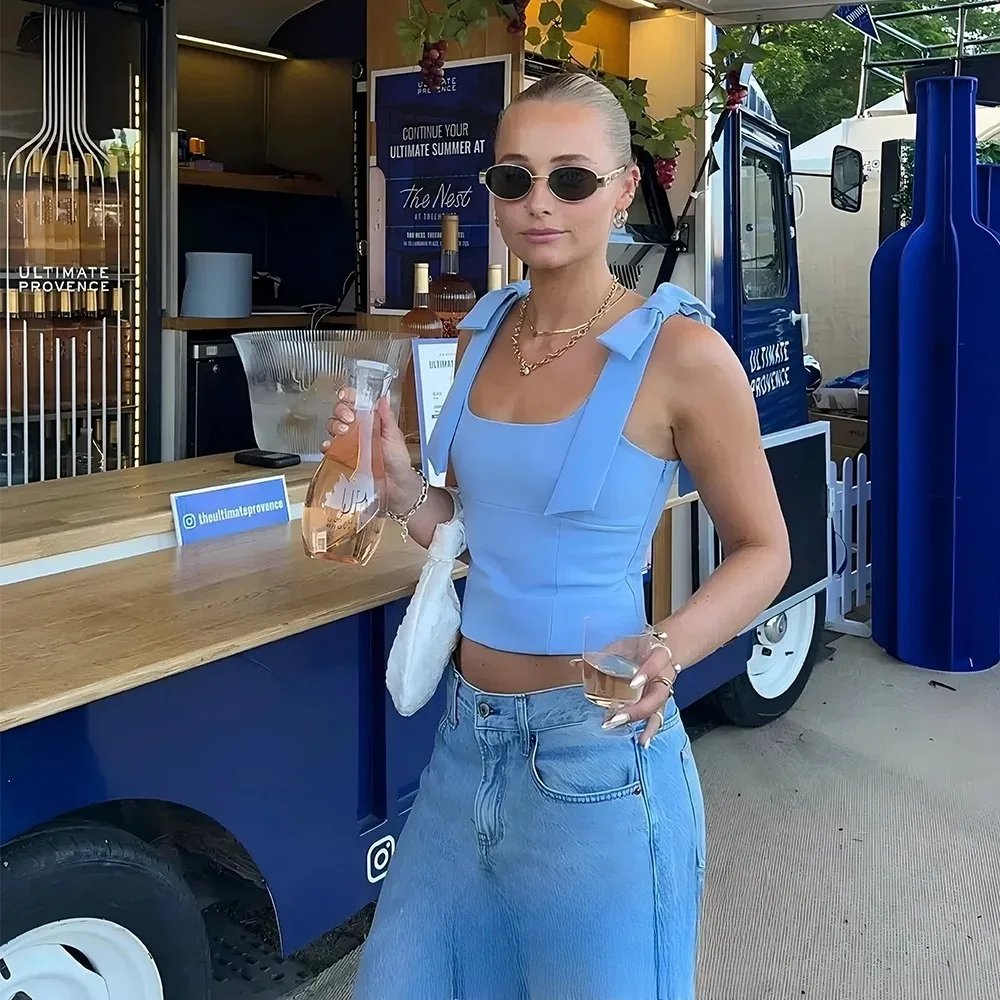 KONDALA Sexy Chic Yellow Bow Tops Women Zipper Tie Up Slim Short Cami Tops Women Fashion 2025 Summer Elegant Y2K Girl Blouses image 4