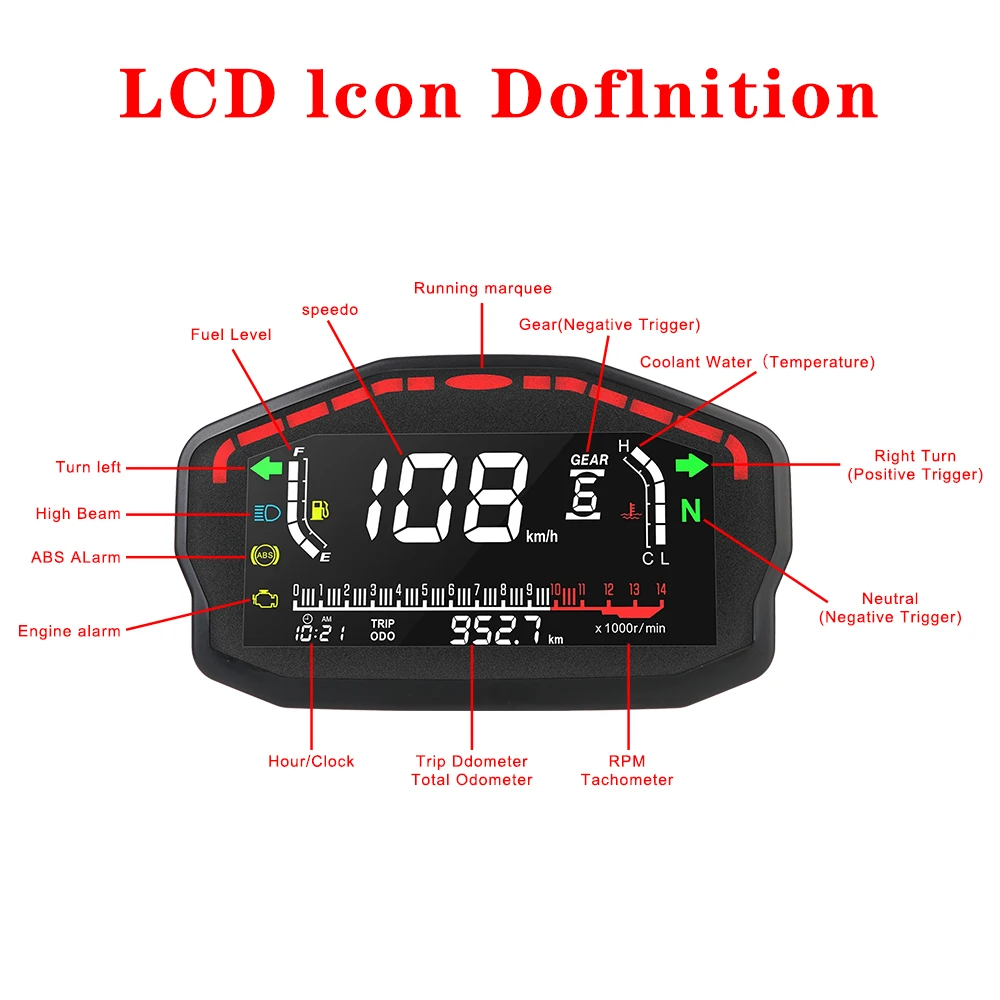 Moto Refit LED Tachometer Indicator 2/4 Cylinder Motorcycle Digital Speedometer Retro LCD Odometer Universal Scooter ATV Meter
