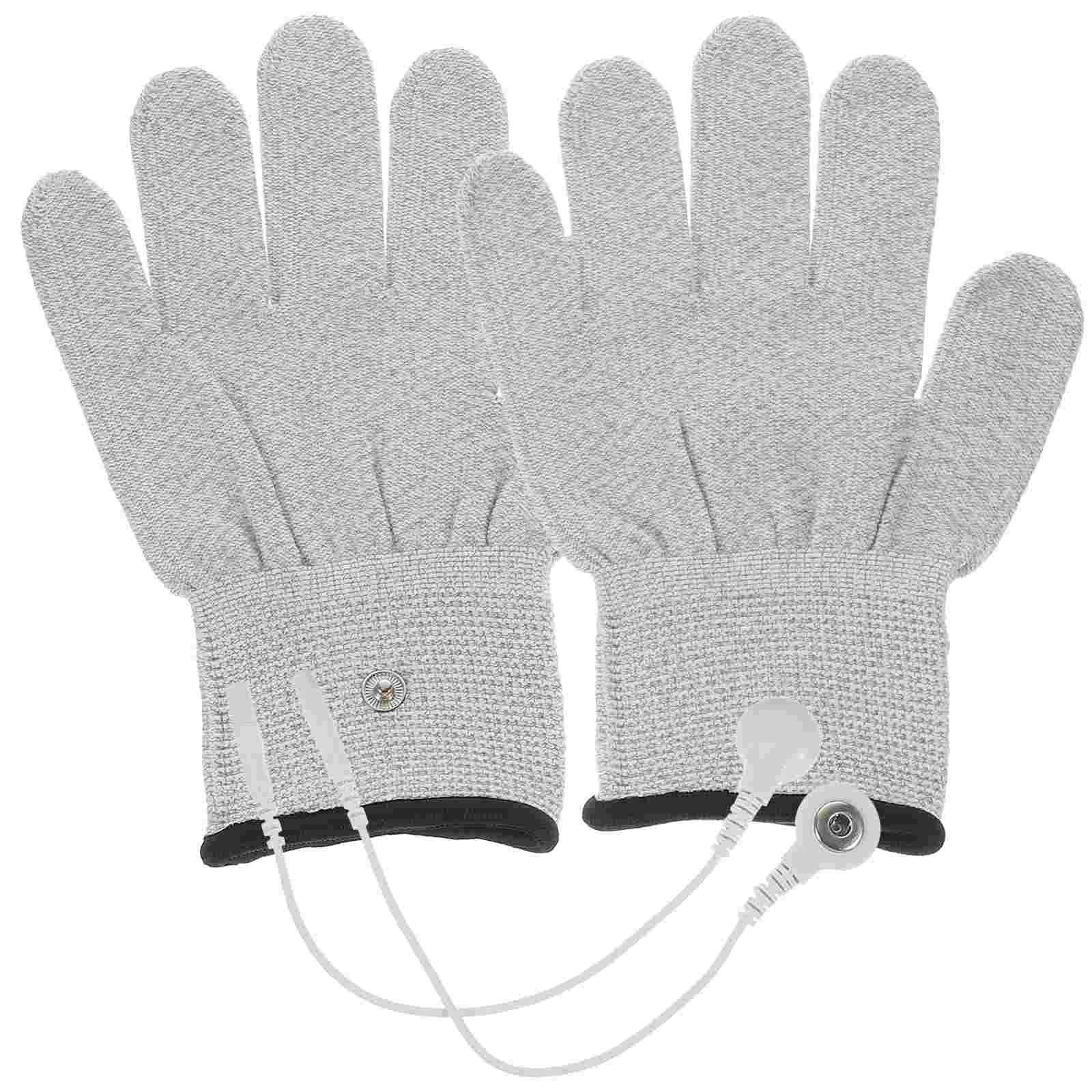 1 par de guantes de terapia eléctrica de fibra blanca y plateada, accesorio de terapia de masaje eléctrica, guantes de masaje de algodón universales con 2 uds.