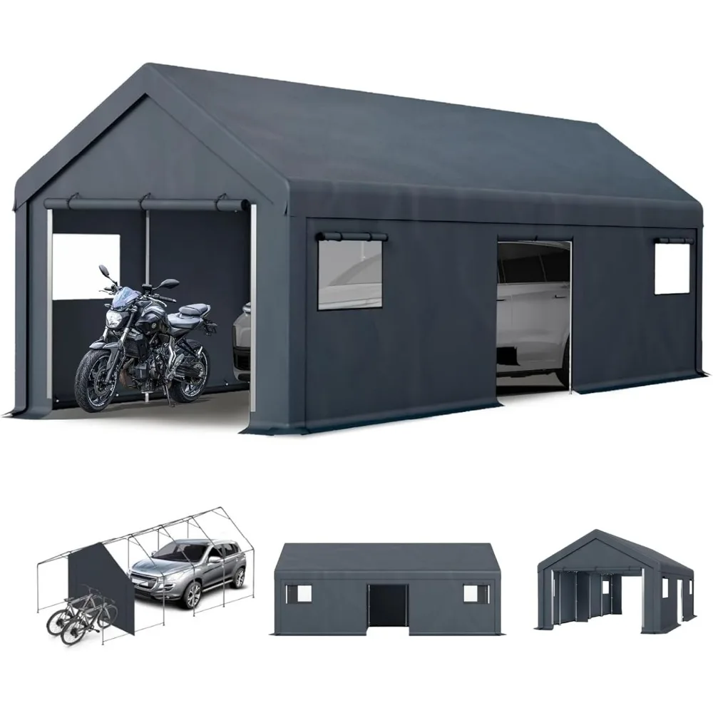 Outdoor Carport 13x24 ft, Portable Storage Sheds Shelter Garages Heavy Duty Canopy with Rolled up Zipper Doors and Sidewalls, O