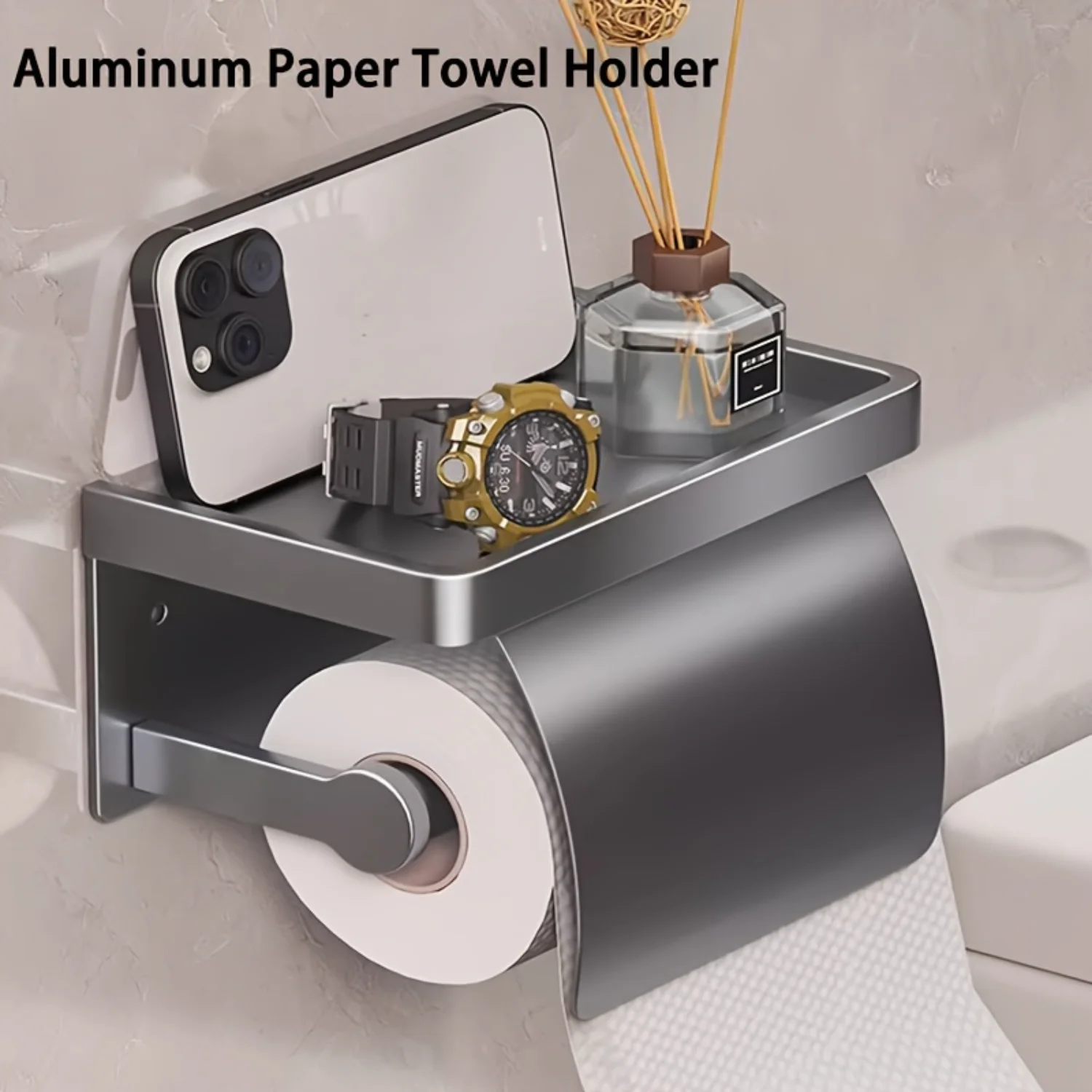 1pc Toilet Paper Holder With Shelf, Bathroom Tissue  Rack, Wall Mounted Tissue Rack, Bathroom Tissue Shelf, Bathroom Accessories