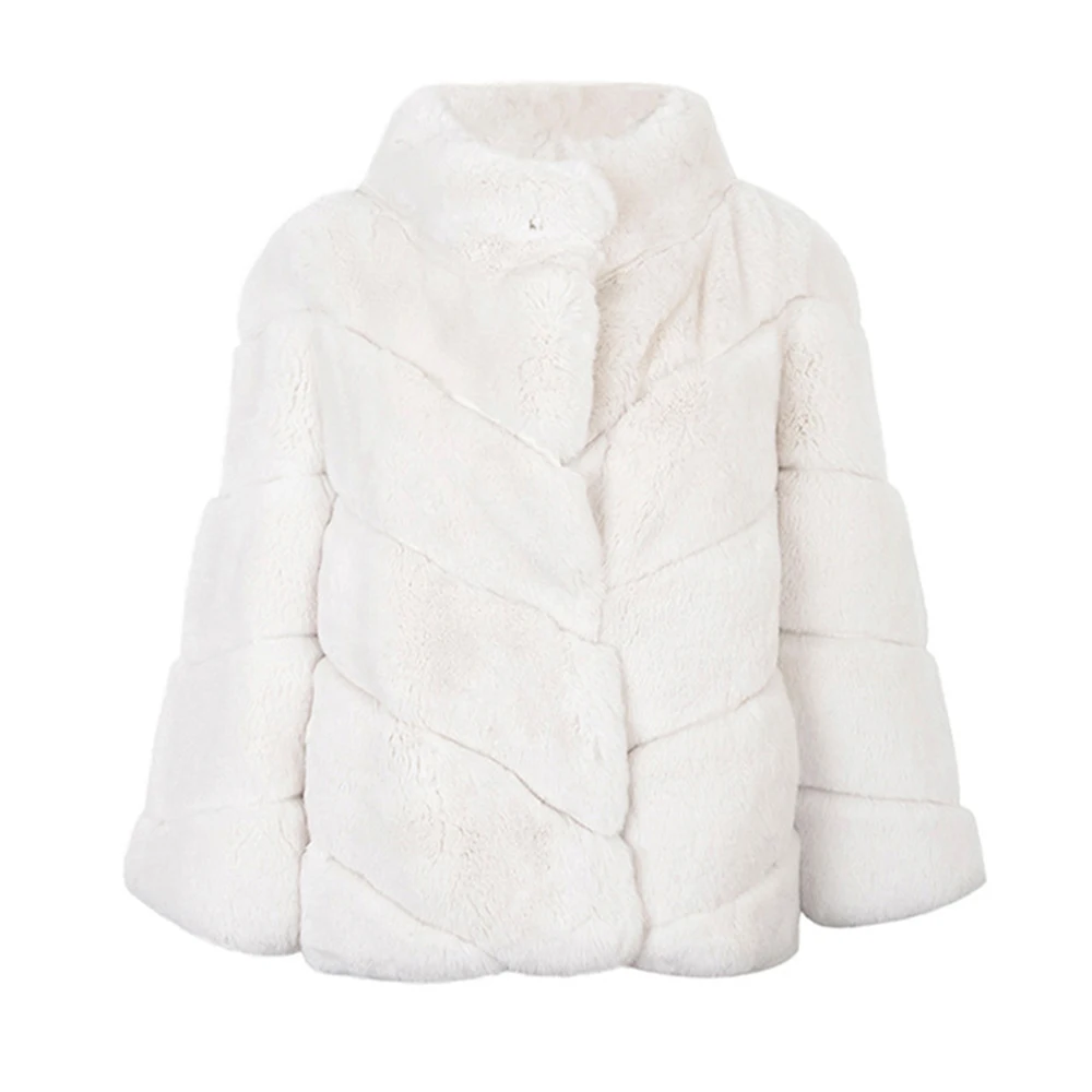 FURSHEHE-Manteau en Vraie Fourrure de Lapin Rex pour Femme, Alberchilla, Veste Naturelle, Pardessus Court, Vêtements à la Mode, Hiver