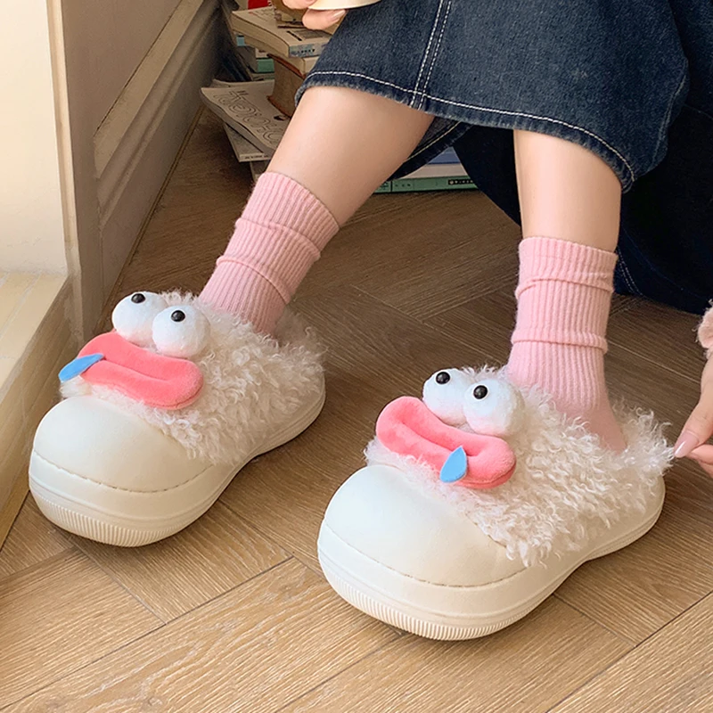 2023 neue Lustige Cartoon Plüsch Hausschuhe Frauen Dicke Sohle Nicht Slip Hause Baumwolle Hausschuhe Frau Nette Innen Warme Flauschigen Rutschen Schuhe