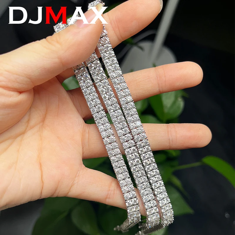 DJMAX 2/3MM Full Moissanite Tennis Bracelet For Women Original 925 Sterling Silver Gold Man's Moissanite Eternity Chain  Hippop