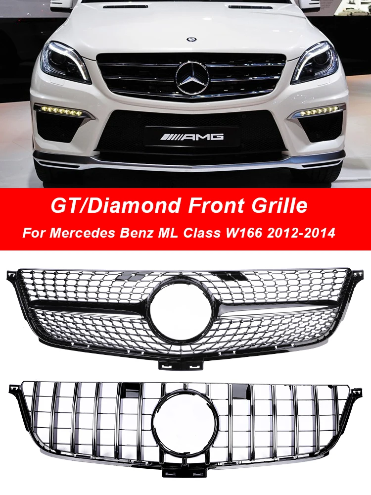 

Racing Grill For Mercedes Benz ML W166 Front Bumper GT Diamond Grille Style 300 320 350 400 500 550 2012 2013 2014 Black Silver