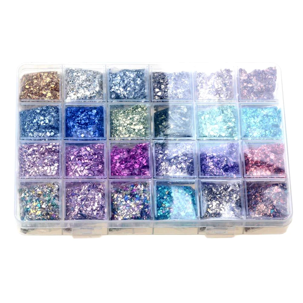 360G/Set 24 Color Glass Metal Crushed Stone Filler DIY Table Decoration Cake Fruit Coaster Filling Decorative Epoxy Resin Mold