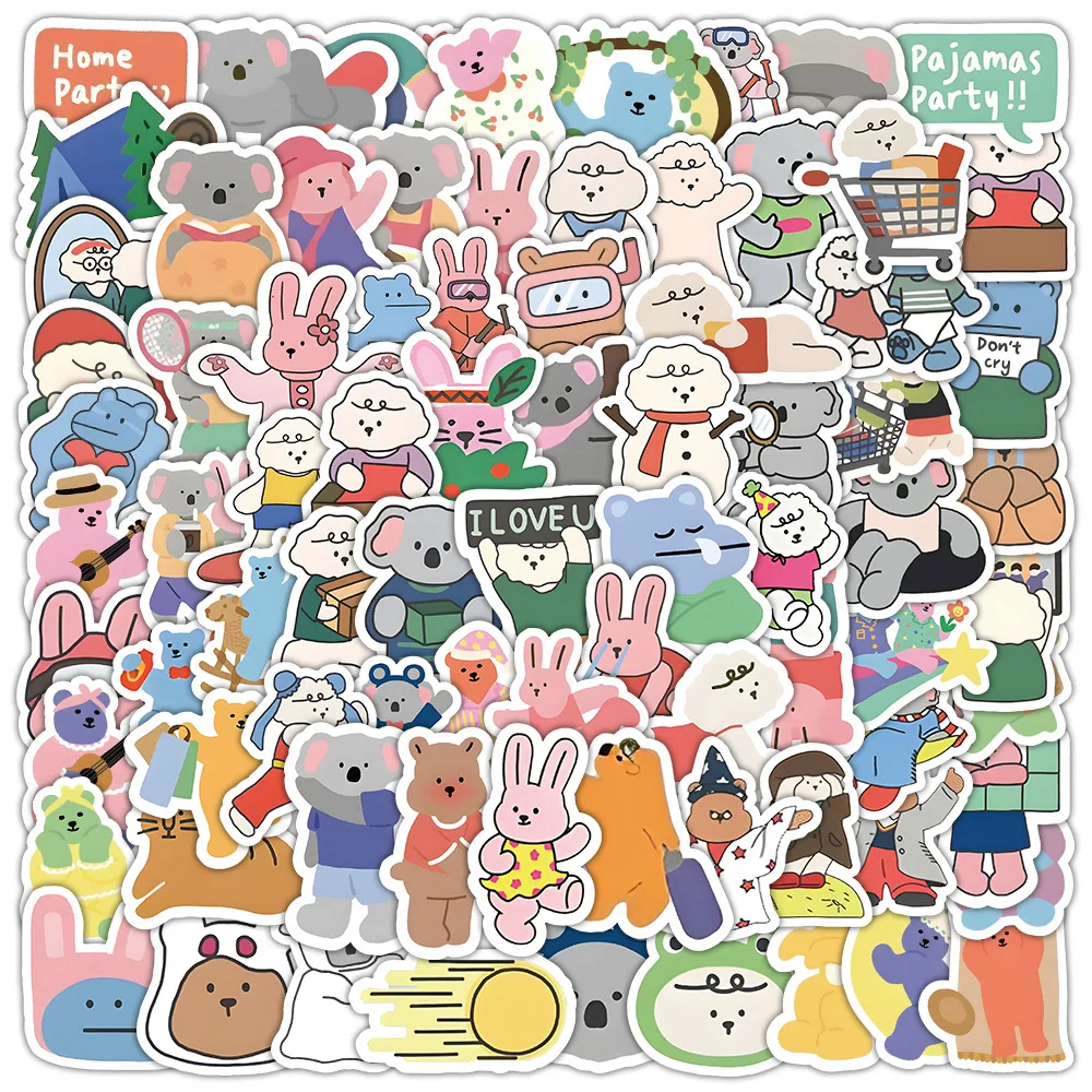 10/30/50/100pcs  Cute South Korea Bear Cartoon Graffiti Stickers Motorcycle Water Cup Guitar Laptop Phone Decorative Stickers