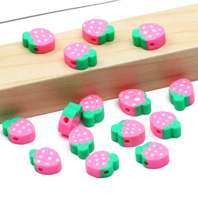 BaoQian 20/50pcs Pink Polymer Strawberry Beads Polymer Clay Spacer Beads For Jewelry Making Diy Bracelet Handmade Crafts