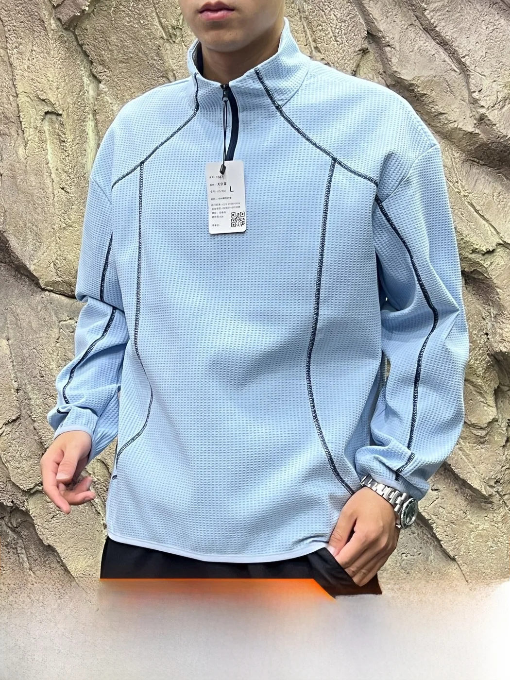Functional Outdoor Hoodie Men's Half Zip New Spring Autumn Polyester Fiber Standard Fit Long Sleeve Stand Collar Jacket