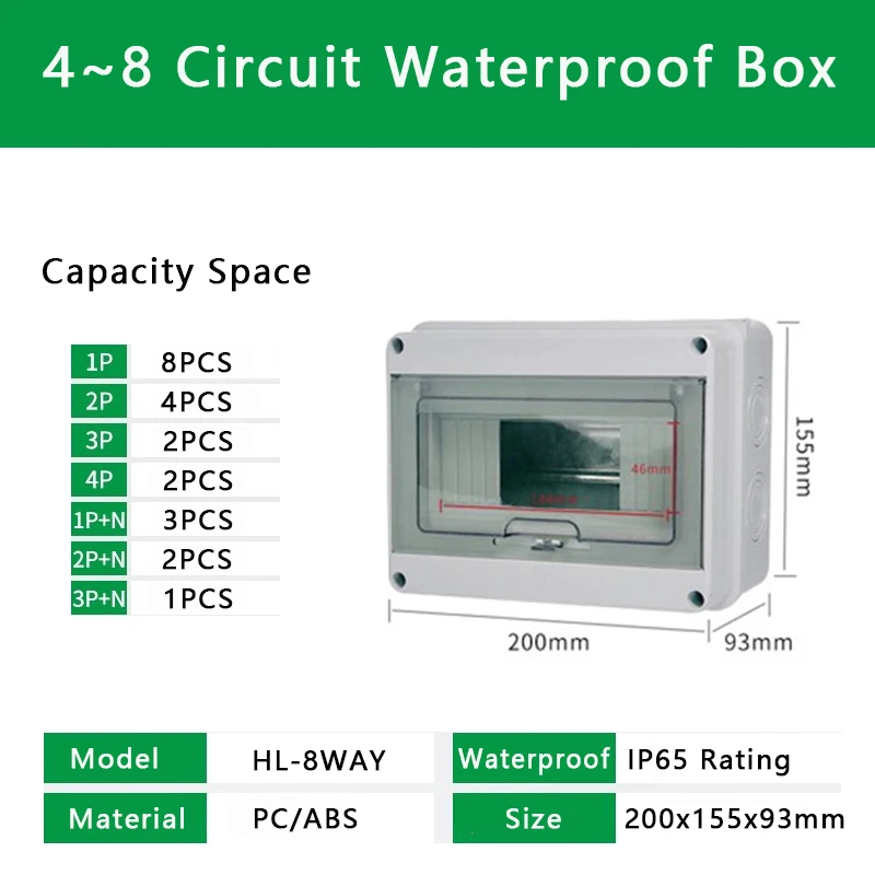 

IP65 Mcb Breaker Box Distribution Protection Box ABS Power Supply Electronic Din Rail Enclosure for Circuit Breaker on The Wall