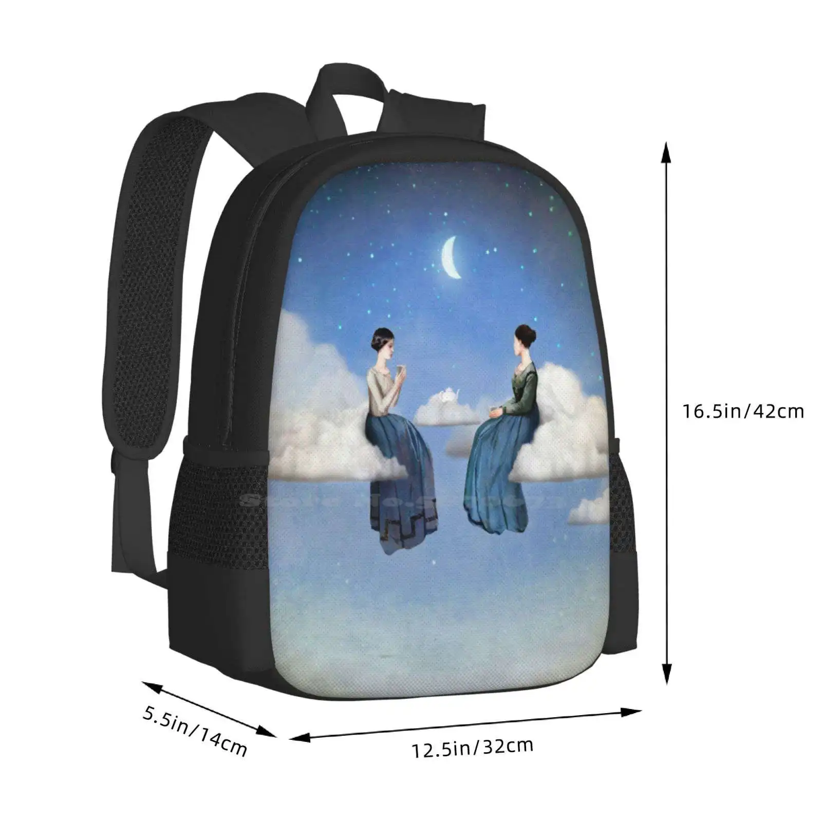 حقيبة ظهر للرياح والسحب والشاي للطلاب حقيبة سفر للكمبيوتر المحمول المدرسية السماء والسماء والليلية والنجوم وإضاءة النجوم وشاي المرأة الزرقاء #3