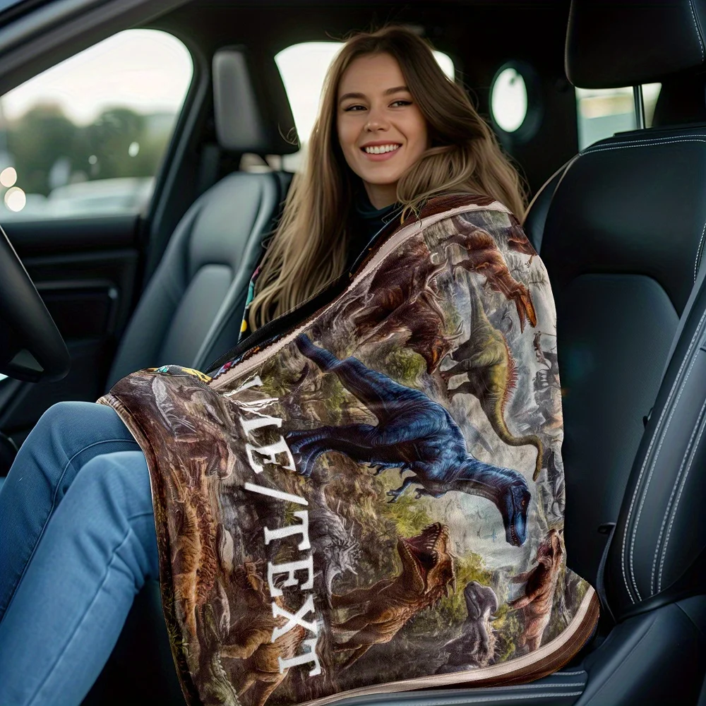 [بطانية الديناصور] بطانية الفانيلا المطبوعة على شكل ديناصور قابلة للتخصيص - رمي ناعم وخفيف الوزن مع تصميم جوراسي عالي الدقة للسفر