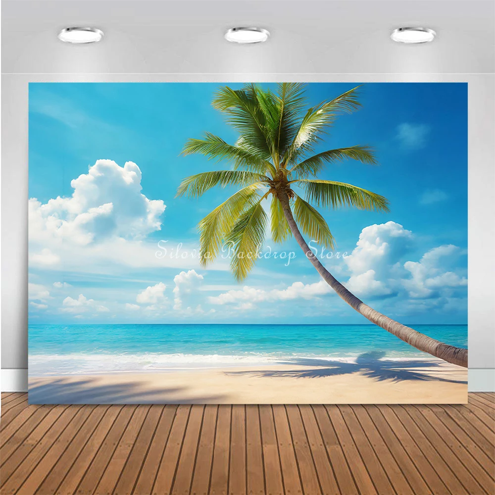 Summer Beach Hawaii Vacation Photo Background Beachside Palm Trees Photography Backdrop Kids Portrait Photo Studio Props