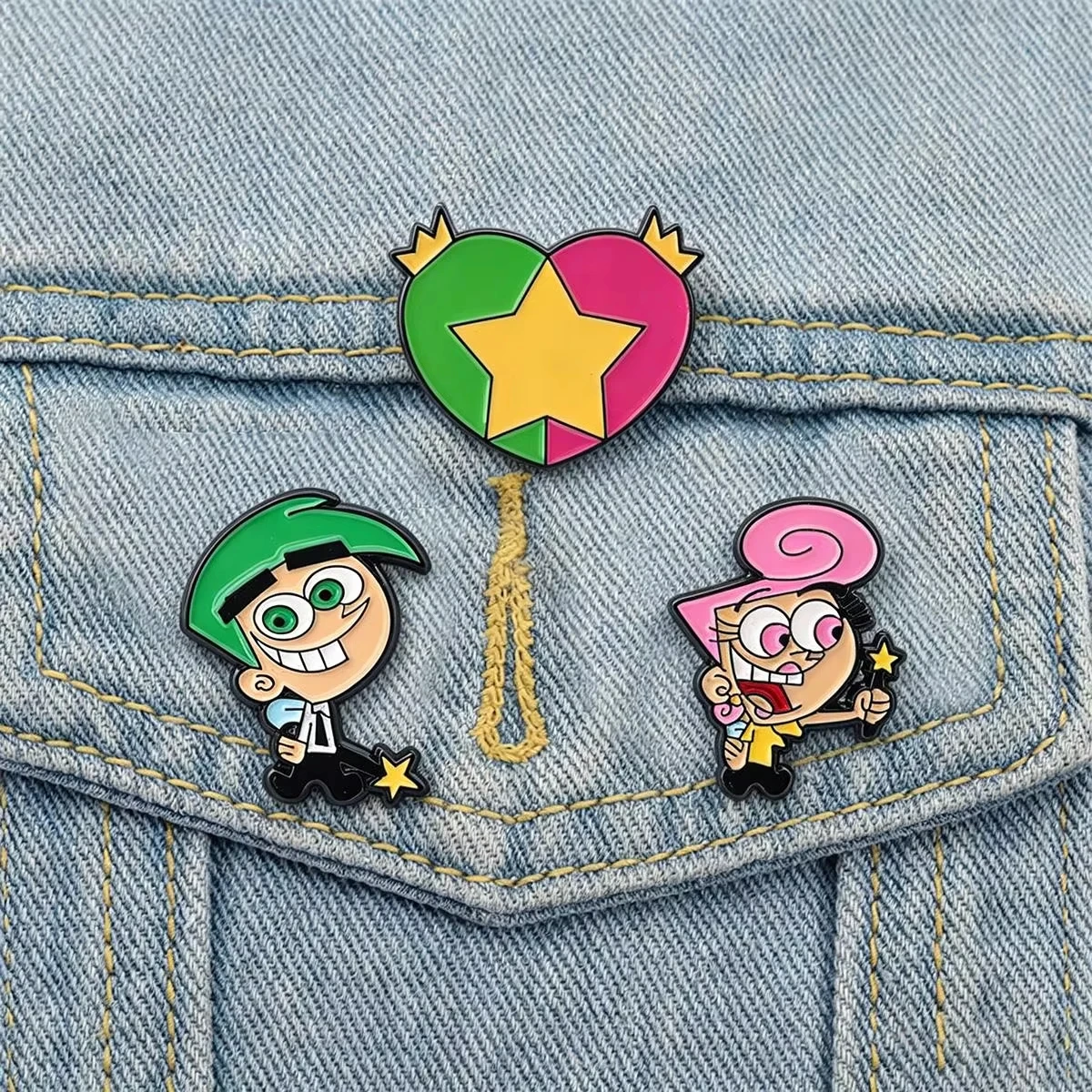 3Pcs/Set Anime Character Enamel Brooch Cartoon Cosmo Wanda Backpack Lapel Metal Badge Cosplay Clothing Accessories Jewelry Gifts