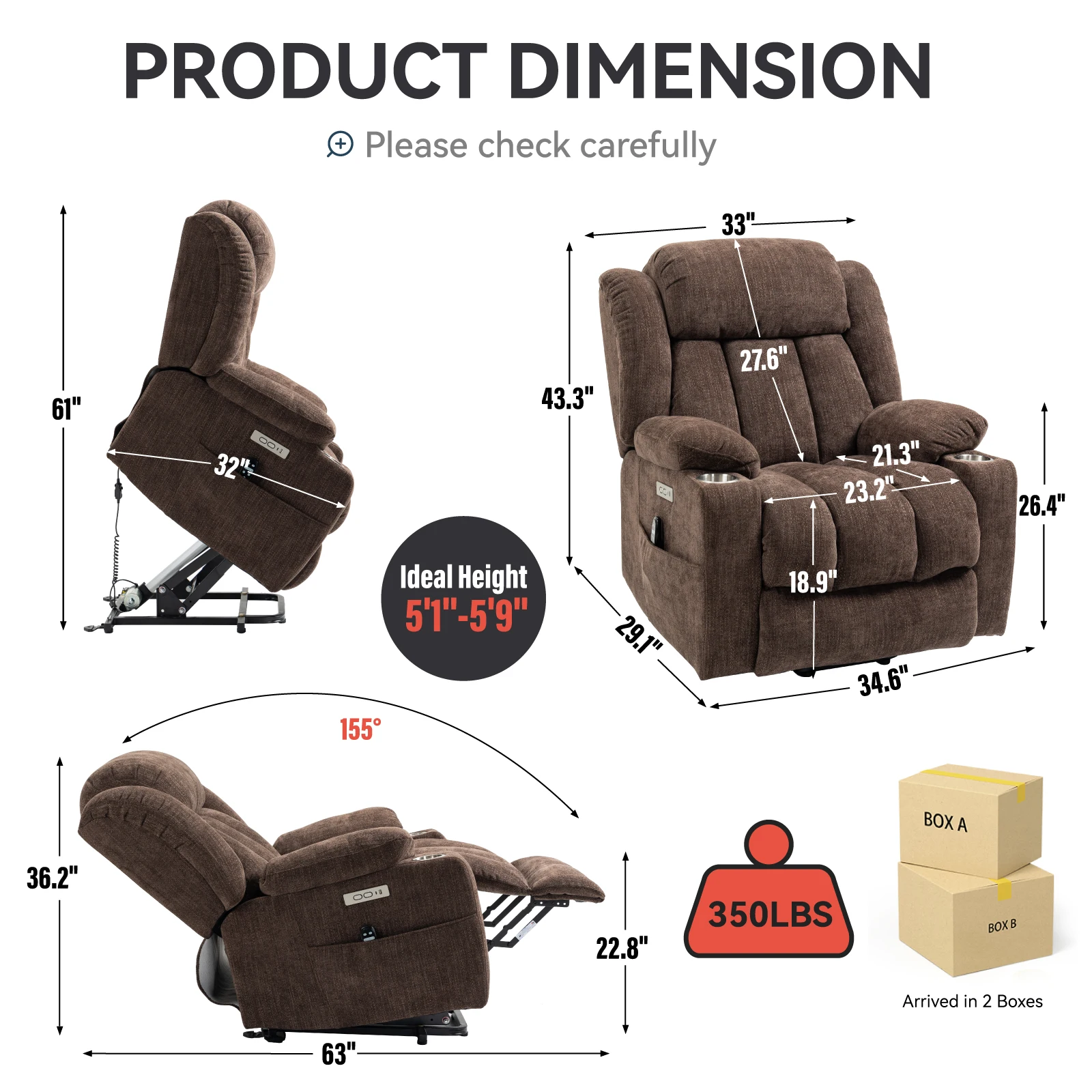 Modern Electric Recliner Lift Sofa Chair For Home Adjustable Height For Living Room Wood Frame Fabric Upholstery For Old People