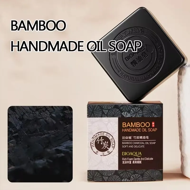 Bamboo Charcoal Handmade Essential Oil Soap Deep Cleansing Whitening Blackhead Remover Acne Moisturizing Face Wash Body Bath