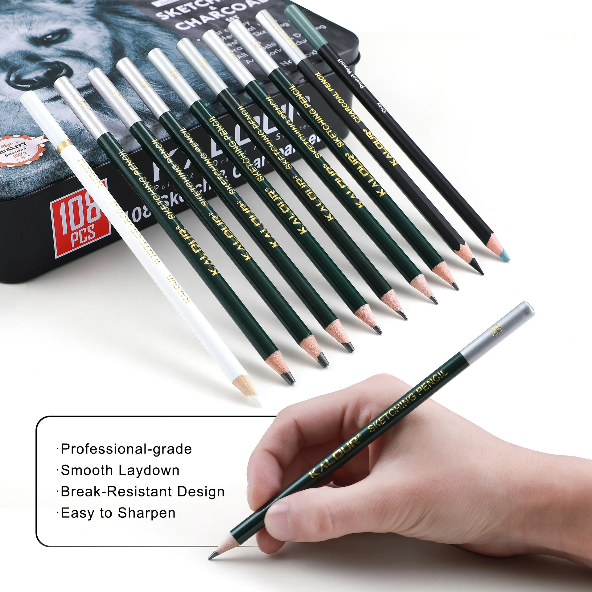 KALOUR 108-teiliges Set Professionelles Luxus-Skizzierset für Kunstzeichnungen und Skizzierbedarf – Detail 7