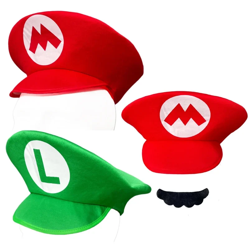 Adults Game Super Luigi Bors Cosplay Hats Funny Red Green Cap Halloween Party Cosutmes Accesorries Xmas Masqurade Decor