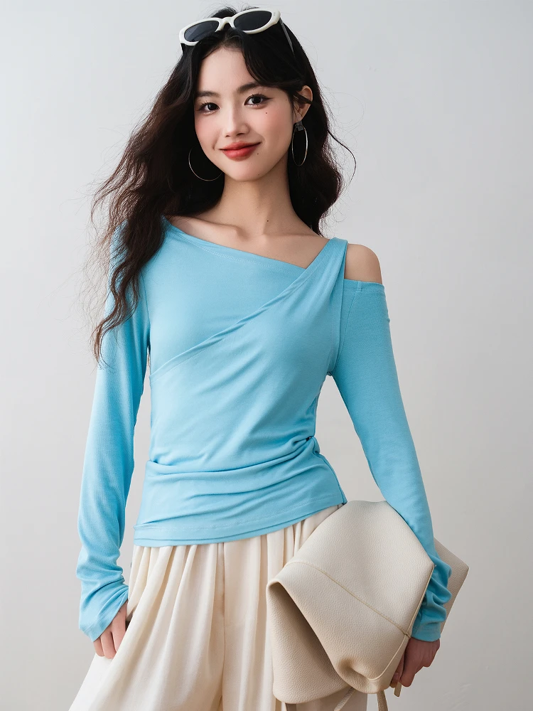 

Ronron Design Sensual Asymmetrical Neline Knitted Top oulder Bared Slim Fit Spring 2025 New Sle Ladylike Commute Faion