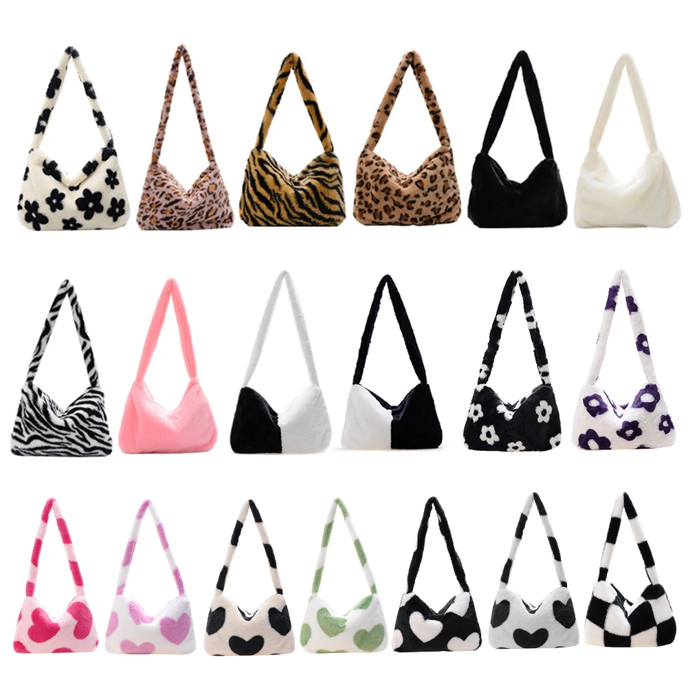 Plush Shopping Handbags Cute Fashion Women Shopping Shoulder Bags Large Capacity for Autumn Winter