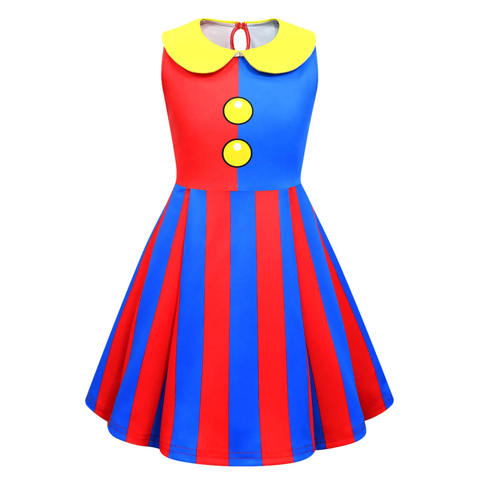 Kinder Mädchen Zirkus Clown Kostüm Halloween Cartoon Charakter Cosplay Karneval Themen Party verkleiden rot blau Farbe Kontrast Kleid