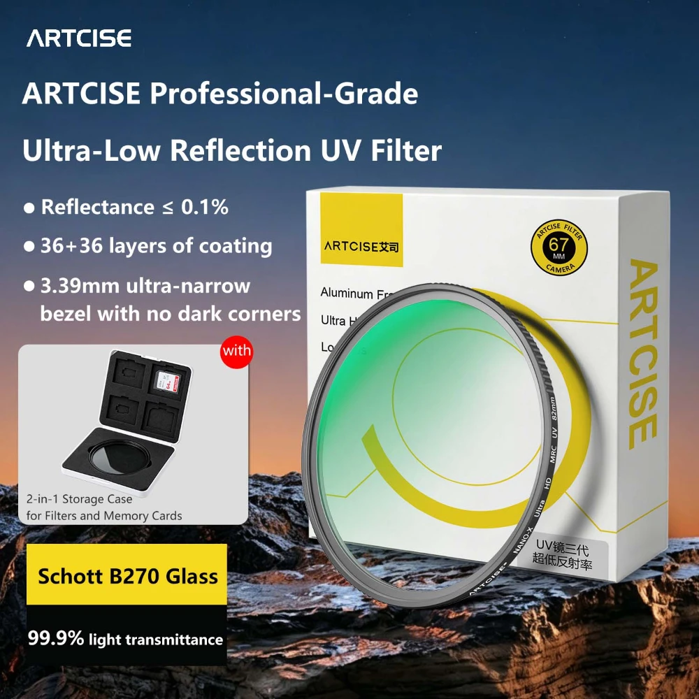 ARTCIESE 37-82mm Ultra-Low Reflection UV Filter Protection,36 Layers of Multi-Layer Nano Coating Ultra-Thin UV Filter for Camera