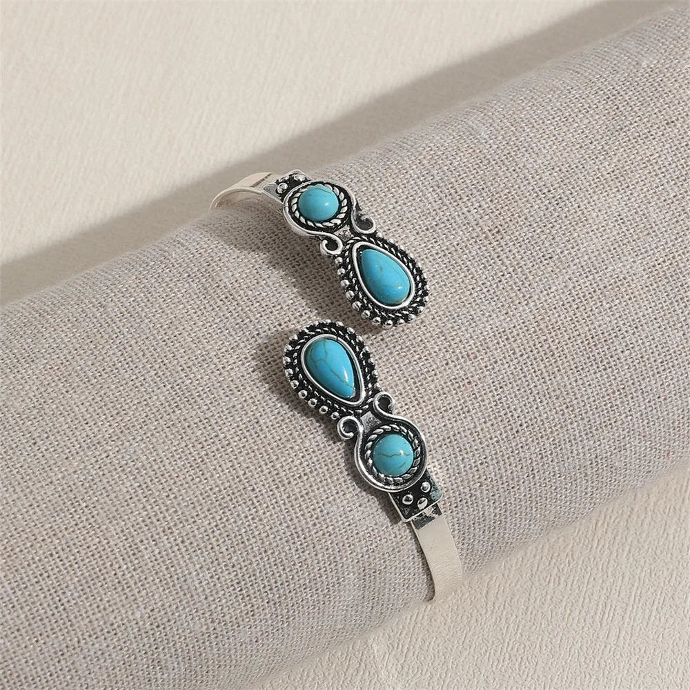 1 Pc Western Turquoise Stone Antique Cuff Bangle Bracelet for Women Jewelry Accessories