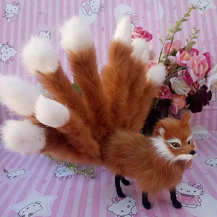 

brown standing fox hard model fox with nine tails,polyethylene&furs cosplay stage prop handicraft decoration gift 23x12cm s2993