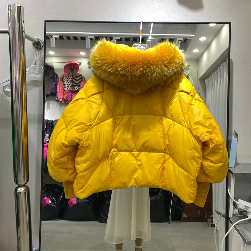 Winter High End Natural Large Fur Collar Down Jacket Female Hooded Warm Thick Parker Jacket Women White Duck Down Loose Outwears