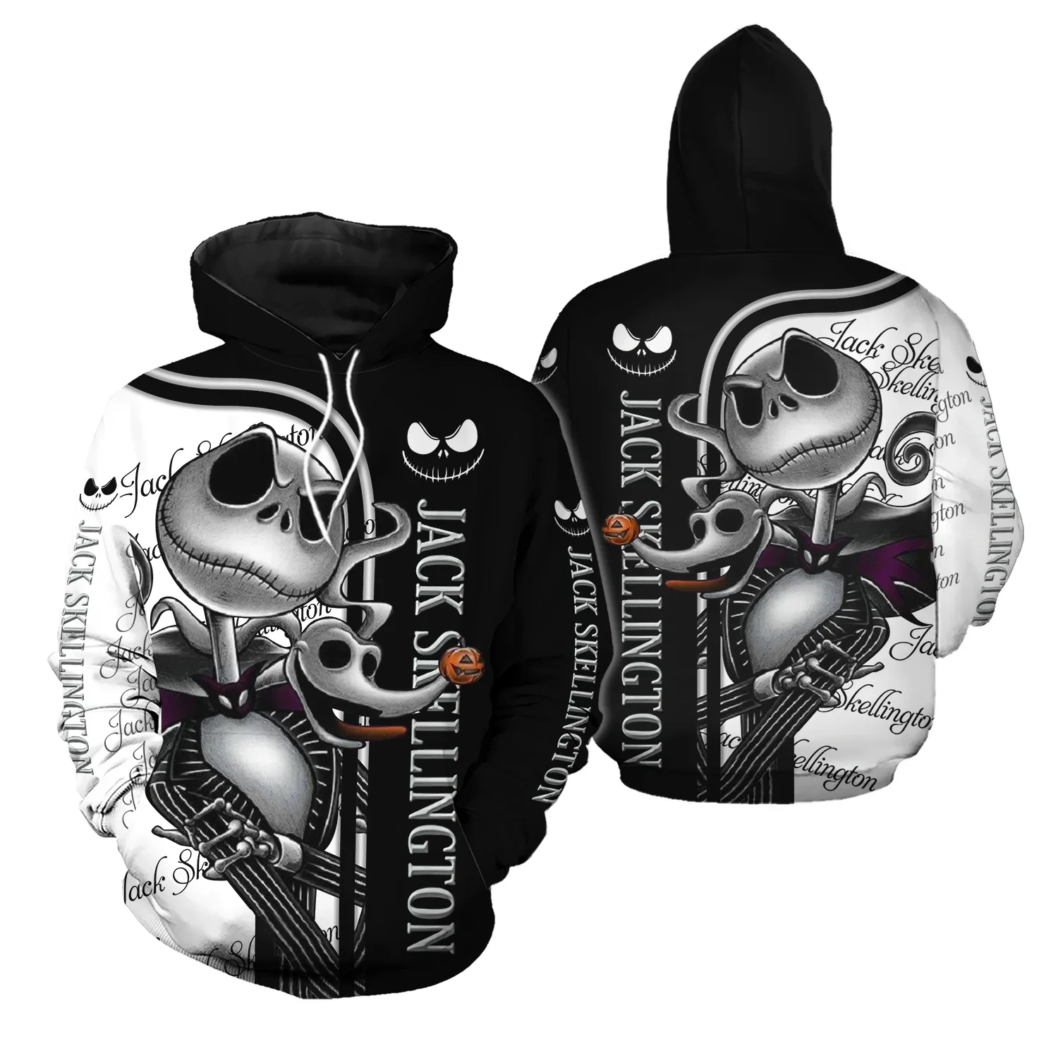 

2024 Disney Jack Skellington 3D Men and Women Hoodie Disney 3D Fashion and Leisure Zip Hoodie