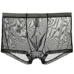 Roupa interior masculina boxers transparentes bulge gelo seda ver através cuecas sexy cuecas de cintura baixa lingerie íntima