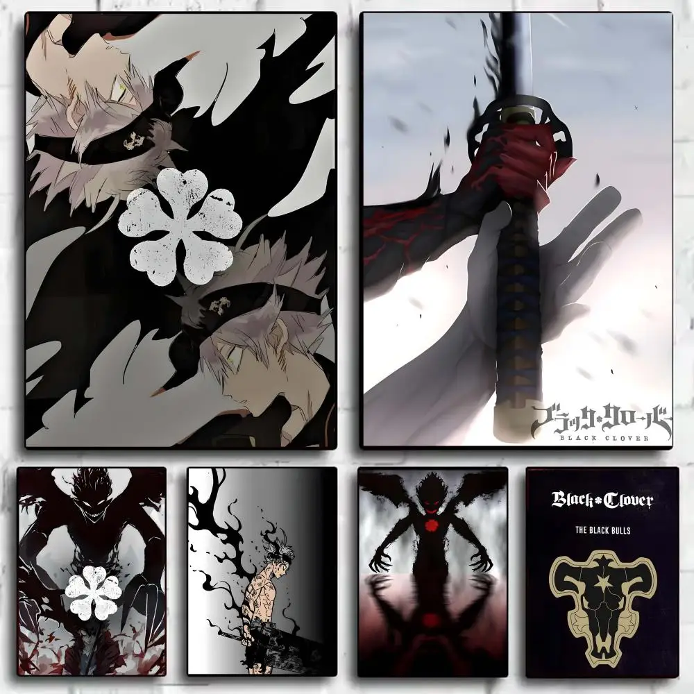 B-Black C-Clover Anime-Poster, HD, selbstklebende Wandaufkleber, Wandgemälde, Aufkleber für Schlafzimmer und Wohnzimmer, Heimdekoration, Geschenk