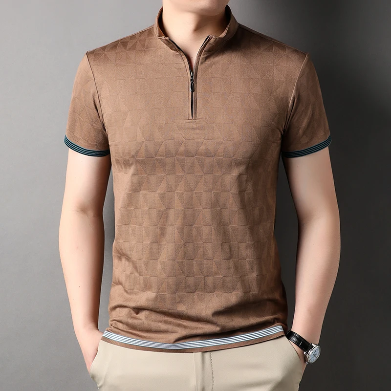 Top Grade Jacquard Zipper Luxury Summer New Brand Polo Shirts Men Fashion Plain Slim Short Sleeve Casual Tops 2023 Mens Clothing