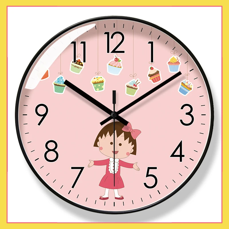 

New Wall Clock Living Room Children's Cartoon Pink Cherry Meatball Clock Silent Sweep Second Quartz Clock