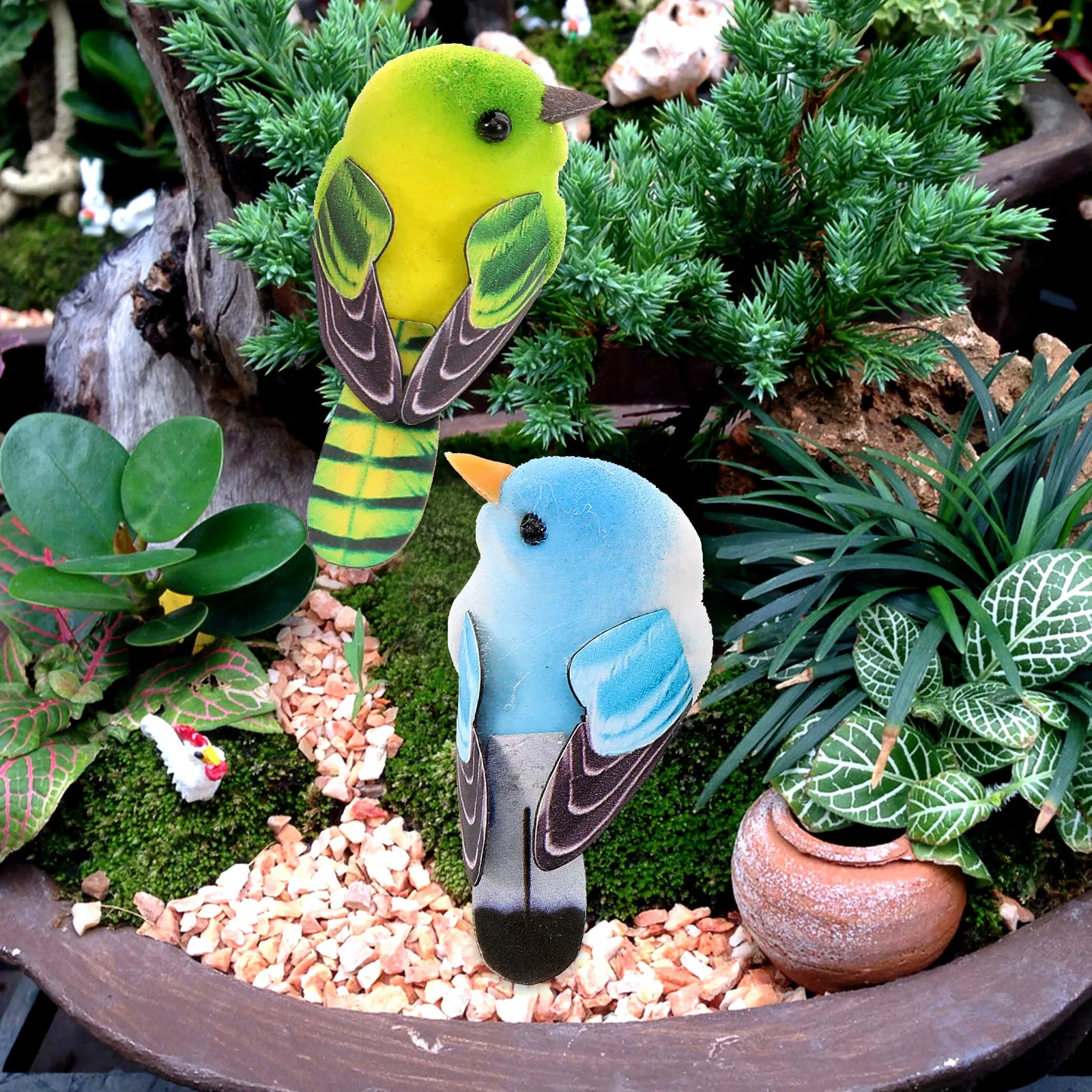 10pcs Simulation Bird Decorative Adornment Outdoors Decorations Fake Statues Small Models Scene Layout Crafts Lightweight Long